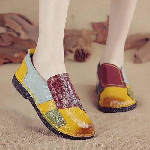 2021 Women Loafers Patches stitching Flat Shoes Woman Summer Flats Soft Candy colors Genuine Moccasins Loafers