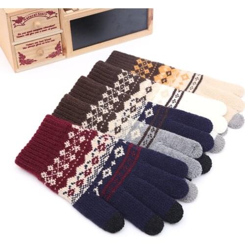 2020 Winter Warm thick touch screen gloves Womens wool Knitted Gloves Mittens for Mobile Phone Tablet Pad
