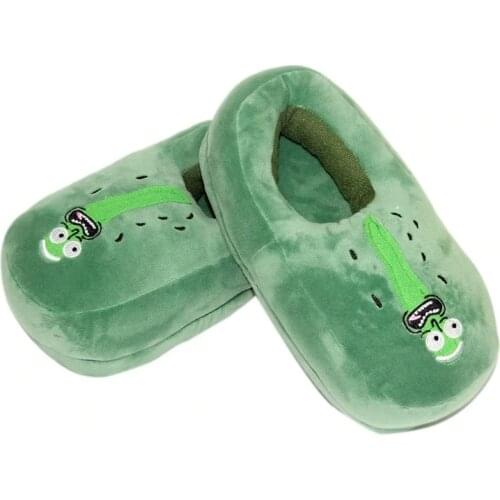 Winter Warm Green Insect Cartoon Slippers Shoes Unisex Couples Slippers Pattern Plush Shoes Women Men Home House Slippers Gifts