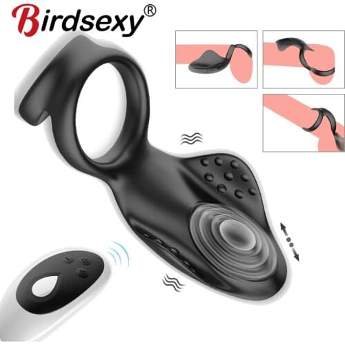 10 Modes Vibrating Penis Massager Ring Dildo Sex Toys for Men Scrotum Massager Male Chastity Cage Testicle Bondage Vibrators