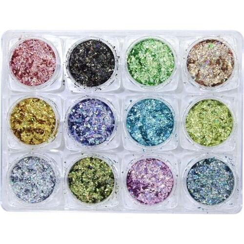 12Box=set Nail Art Glitter Broken Flake Mix-size Ultra-thin Glitter Broken Flakes DIY Nail Art Tip Glitter Decoration Flake 1set