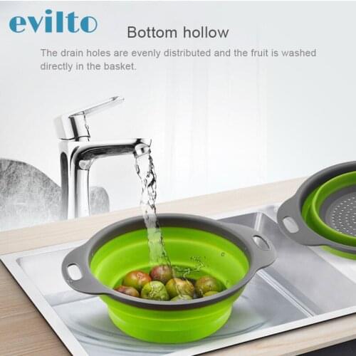 2pcs Foldable Silicone Collapsible Colander Fruit Vegetable Wshing Basket Strainer Portable Collapsible Drainer Kitchen Tool