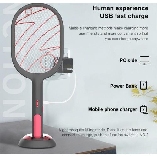 New 2-in-1 USB Charging Mosquito Swatter 360-400nm Multifunctional Electric Shock Lamp Electric Shock Mosquito killing lamp