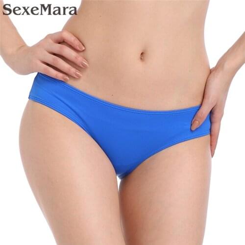 2019 Summer Blue solid Swim Panty Beachwear Women seamless Swim Briefs female Swimwear Bikini Bottom cheap