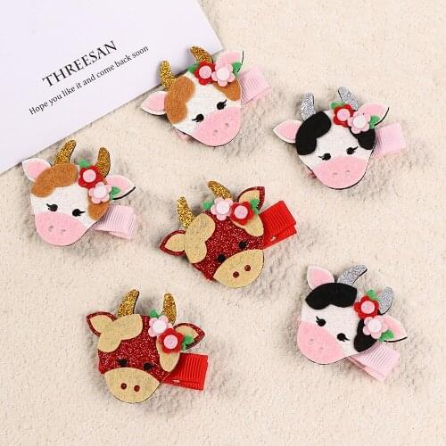 24 Pcs/Lot, 4.5 CM Spring Festival Cartoon Animal Hair Clips , 2021 New Year Gift Baby Girls Hair Accessories