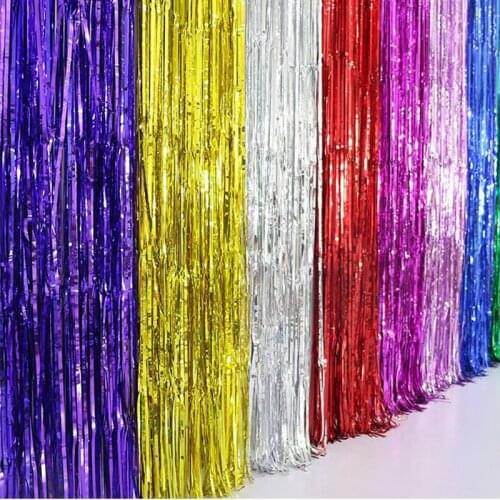 245x92cm Shimmering Silver Metallic Tinsel Curtain Foil Room Shiny Pub Party Stage Wedding Decoration Backdrop Background ZA1762