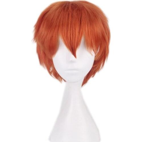 30CM 12'' orange short Wig men women Synthetic Hair Heat Resistant Fiber Halloween Costume Carnival party cosplay Wigs