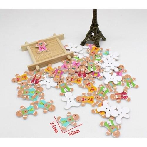 40pcs/pack Mixed Color Christmas Wooden Buttons Sewing Craft Scrapbooking Sewing Accessories Decorative Buttons