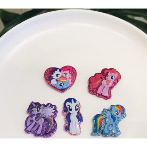 5Pcs Cartoon Unicorn Poni My little Horse Resin Decoration Crafts Flatback Cabochon Scrapbooking Embellishments Hair Ornamen