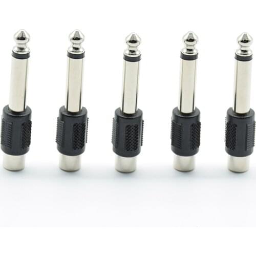 5pcs RCA/AV Female Jack to 6.35mm 1/4 Inch Male Mono Audio Adapters Connectors Plugs for DIY FM Microphone