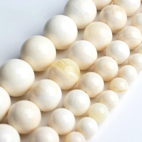 6/8/10/12mm Natural Ivory White Shell Round Loose Beads for Jewelry Making DIY Beads Bracelet 15'' Strand