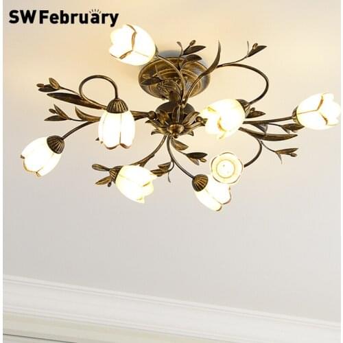 American Ceiling Lamp Nordic Retro Iron Flower Lamps Dining Room Living Room Lights Bedroom Table Lamps