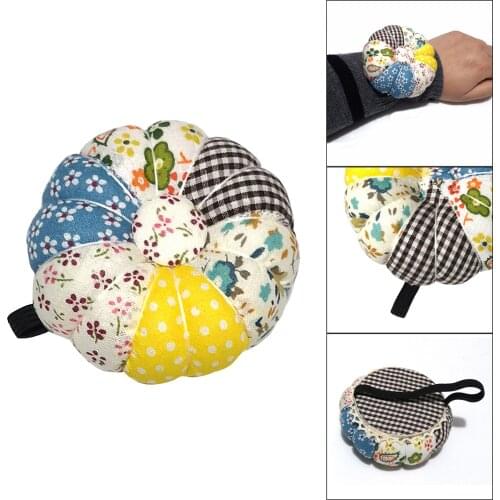 Floral Wrist Pin Cushion Flower Pumpkin Needles Cushion Pincushion for Sewing with Adjustable Elastic Wrist Strap Sewer Tools
