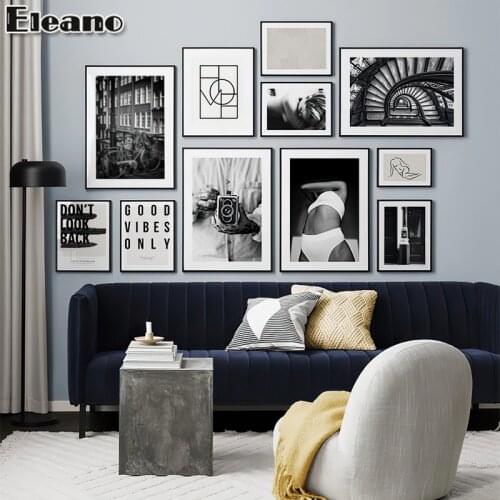 Home Decor Painting Black and White Landscape Woman Living Room Wall Art Canvas Poster and Prints Nordic Abstract Line Drawing