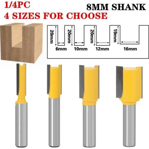 1-4pcs 8mm Shank Straight/Dado Wood Router Bits Straight Flat End Milling Cutters For Wood Woodworking Tools
