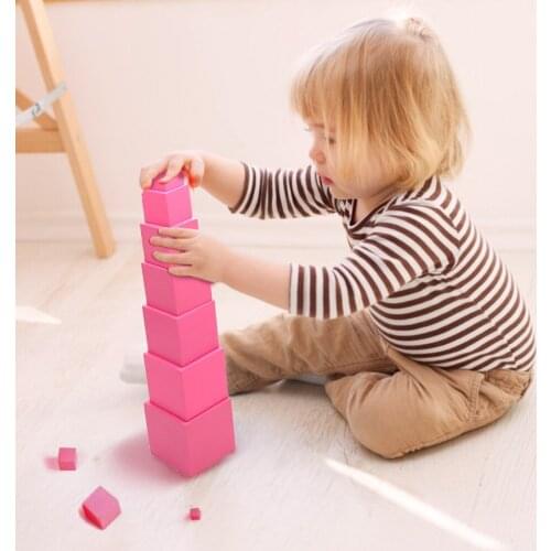 Baby Montessori Pink Tower Math Toy Sensory Training Building Blocks Wooden Early Education Intelligence Develope+ Toy