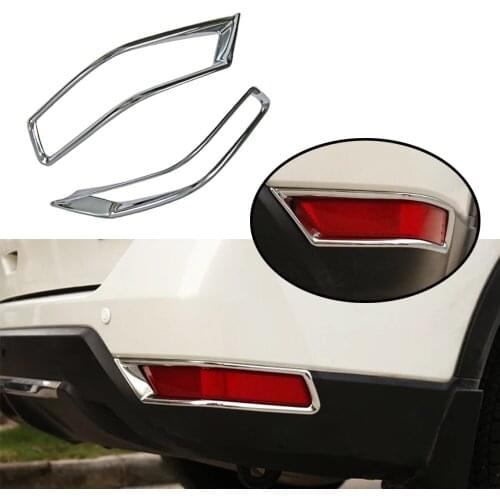 JEAZEA 2Pcs Chrome Silver Plated ABS Rear Fog Light Lamp Reflector Frame Cover Trim For Nissan Rogue XTrail 2017 2018 2019