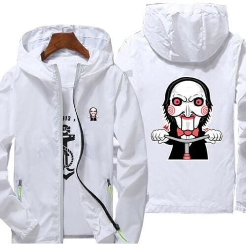 Mens anime Jackets Saw Windbreaker Bomber Jacket Reflective zipper thin hoodie jacket waterproof Outdoors