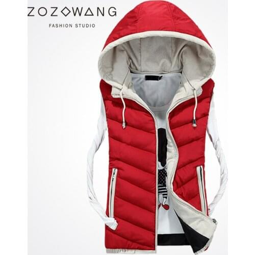 Zozowang Mens Vest Winter Men Brand Hat Detachable Vest Male Fashion solid Waistcoat Jacket and Coat Warm Vest 3XL
