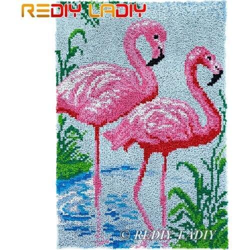 Latch Hook Kits DIY Carpet Rug Two Flamingos Plush Wall Tapestry Kits Crochet Floor Mat Thick Yarn Cushion Arts & Crafts 58*87cm