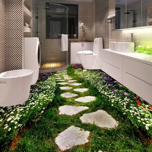 Custom Mural Wallpaper 3D Creative Flowers Path Floor Tiles Sticker Bathroom Kitchen Bedroom Waterproof Vinyl Papel De Parede 3D