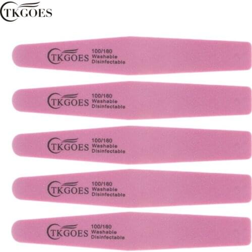 TKGOES 5pcs 100 180 Nail File Buffer Sanding Washable Manicure Tool Nail Art Polish Sandpaper Strip Bar Set Polishing File