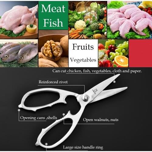 Full Stainless Steel Kitchen Chicken Bone Scissors Sharp Multifunctional Cutter Shears tool Walnut Bottle Opener