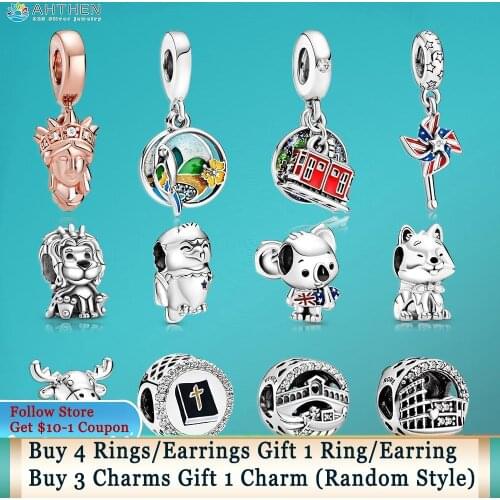 Ahthen 925 Sterling Silver Statue of Liberty Moose Maple Leaf Charms fit Original Pandora Bracelets Women Jewelry Birthday Gift