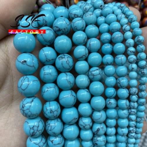 Synthetic Blue Turquoises Beads Round Loose Stone Beads For Jewelry Making DIY Bracelet Necklace Accessories 15'' 4/6/8/10/12mm