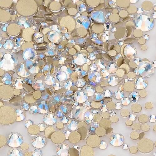 Mix Size SS3-SS20 Blue Moonlight Crystal Golden FlatBack Glass Rhinestones Non-HotFix Nail Art Decorations Flat Back Rhinestone