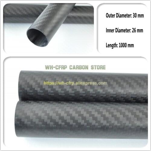 30mm ODx 26mm ID Carbon Fiber Tube 3k 1000MM Long (Roll Wrapped) carbon pipe , with 100% full carbon, Japan 3k improve material