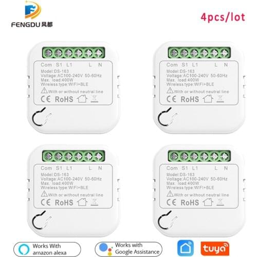 4pcs Tuya Smart WiFi Light 1Gang Switch Module , Smart Home Automation Universal DIY Mini Module, Works with Alexa Google Home