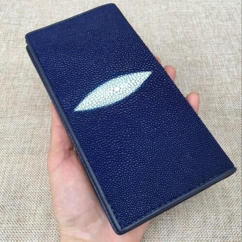 Unisex Style Authentic Real Stingray Skin Women Men Slim Bifold Wallet Card Bag Genuine Leather Female Male Thin Clutch Purse