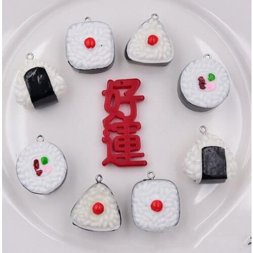 Yamily 6pcs/Resin Simulation Sushi Mochi Charm Pendant For Diy Keychain Earring Necklace Bracelet Jewelry Findings Accessories