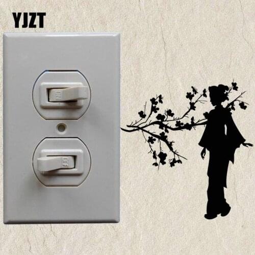 YJZT Geisha Japanese Girl Sakura Tree Branch Japan Switch Decoration Sticker Home Decorative Wall Stickers 8SS-2694