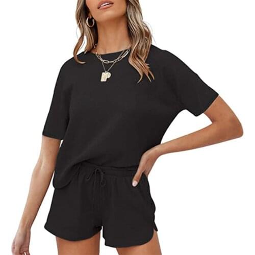 Spring Summer Womens Rib Short Sleeve Sport Suit Home Wear Solid Color Leisure Two Piece Suit Quick Dry Fitness Running Suit