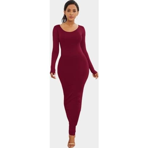 Slim Ankle Length Long Maxi Dress Long Sleeved Tight Pencil Women Dress Autumn Vestidos Red Black Package Hip Bodycon Dresses XL