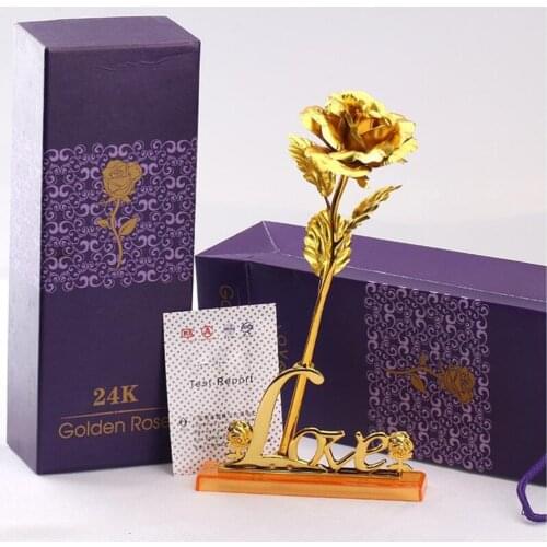 1Pcs 24k Gold Foil Plated Rose gold leaf rose Wedding Supplies Valentine 's Day Birthday New Year Gifts Decorative flowers