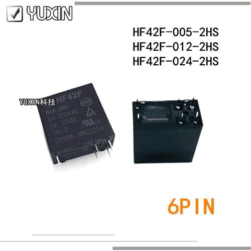10PCS NEW Power relay HF42F-005-2HS HF42F-012-2HS HF42F-024-2HS HF42F 012-2HS HF42F 012 2HS 5A 250VAC 5V 12VDC 24V 6PIN