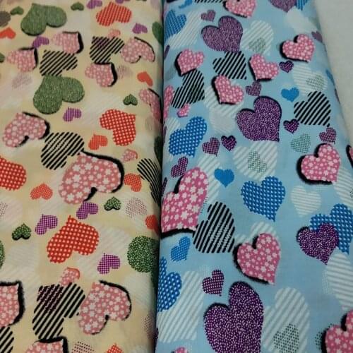 100% Cotton Poplin Yellow Blue Love Heart Printed Cotton Poplin fabric Heart Fabric Patchwork Cloth Dress Quilting Home Decor