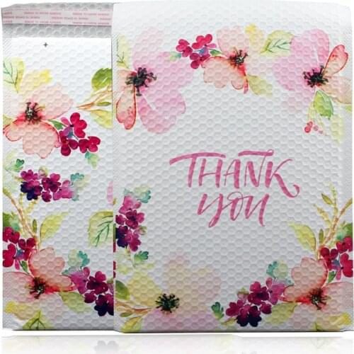 20Pcs Thank You Bubble Mailers Flower Printed Plastic Bubble Envelope Padded Shipping Bags With Bubble Business Supplies 25x33cm