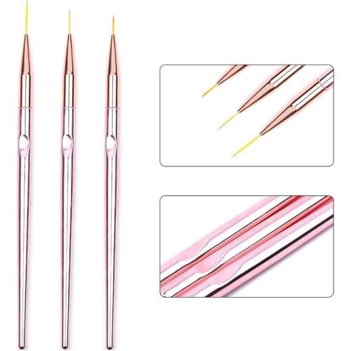 3pcs Rose Gold Metal Nail Art Liner Pull Pen Nail Dotting Tools Set Painting Drawing Flowers Pens for Manicure Nail Gel Polish