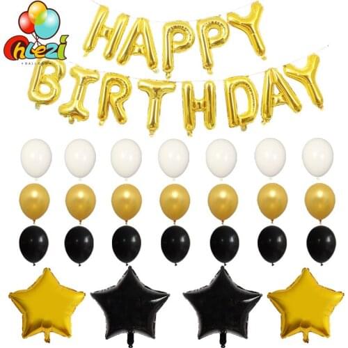 38pcs Happy Birthday Balloons Champagne Gold Black Latex Ballon Birthday Letter Party Decorations Supplies Star Foil helium ball