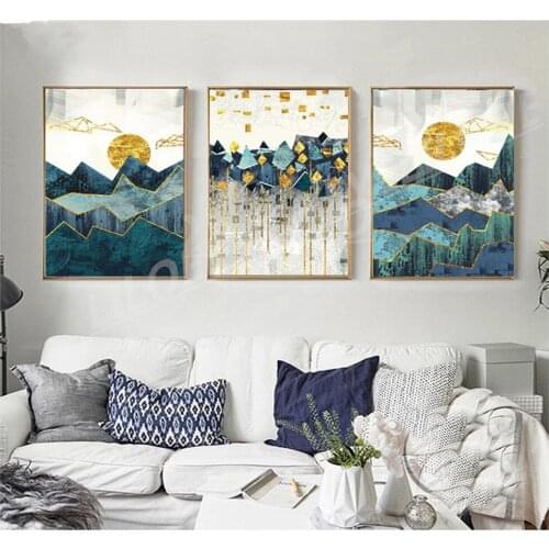 Diamond embroidery Abstract Geometric Mountain Landscape Wall Art diamond painting mosaic diamond picture Golden Sun decor TY764