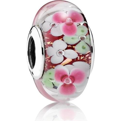 Authentic S925 Bead DIY Jewelry Murano Glass Charms fit Lady Bracelet Bangle Flower Garden Charm Lady Gift