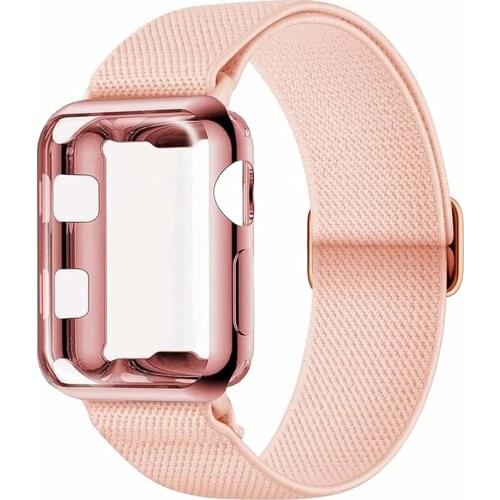 Screen Protector TPU Case with Nylon Solo Loop Strap for Apple Watch Band 44mm 40mm 42mm 38mm iWatch 6/5/4/3/2/1 SE Bracelet