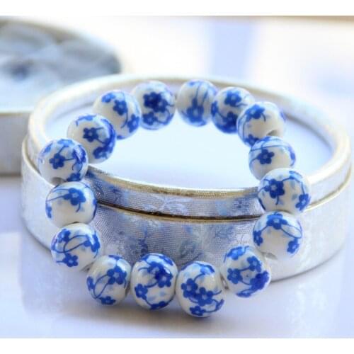 Jingdezhen Ceramic Bracelet Bangles Jewelry Accessories Blue And White Little Flower Porcelain Beaded Lovers