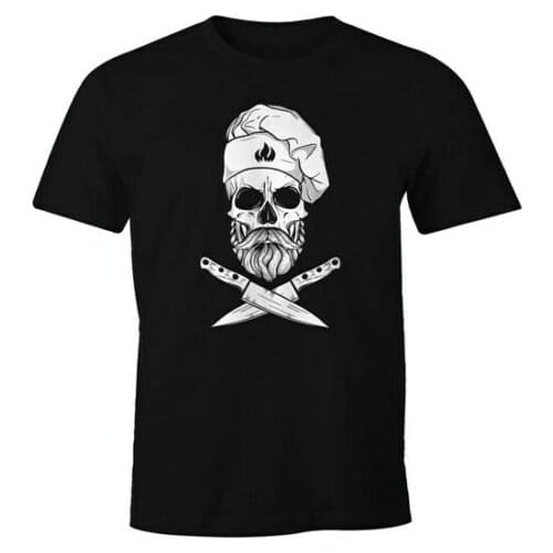Grilling Cooking Skull Knife Hipster Skull Chef Grill T-Shirt Mens Summer Cotton O-Neck Short Sleeve T Shirt New Size S-3XL
