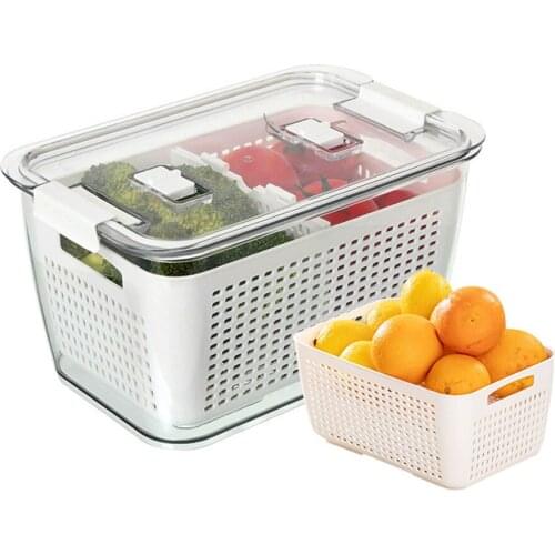 Fridge Storage Box Refrigerator Fresh Vegetable Fruit Boxes Drain Basket Storage Containers With Lid Kitchen Tools Organizer