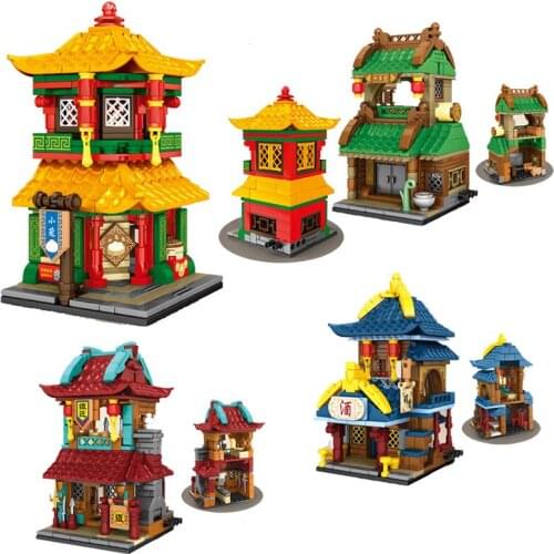 City Creator Chinese Ancient Street Scene Series tavern pharmacy DIY Model Building Blocks Bricks Toys Gifts